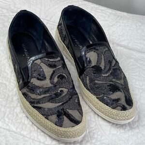 Donald J. Pliner Black and Gray Sequin Loafers
